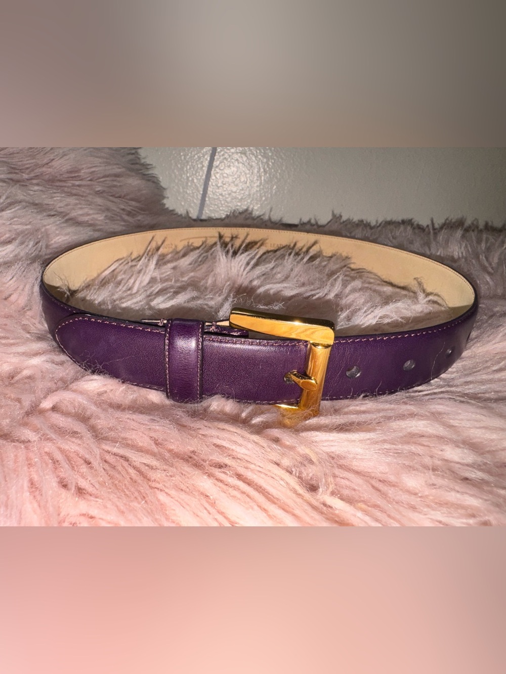Talbots Purple Leather Belt with Gold Buckle